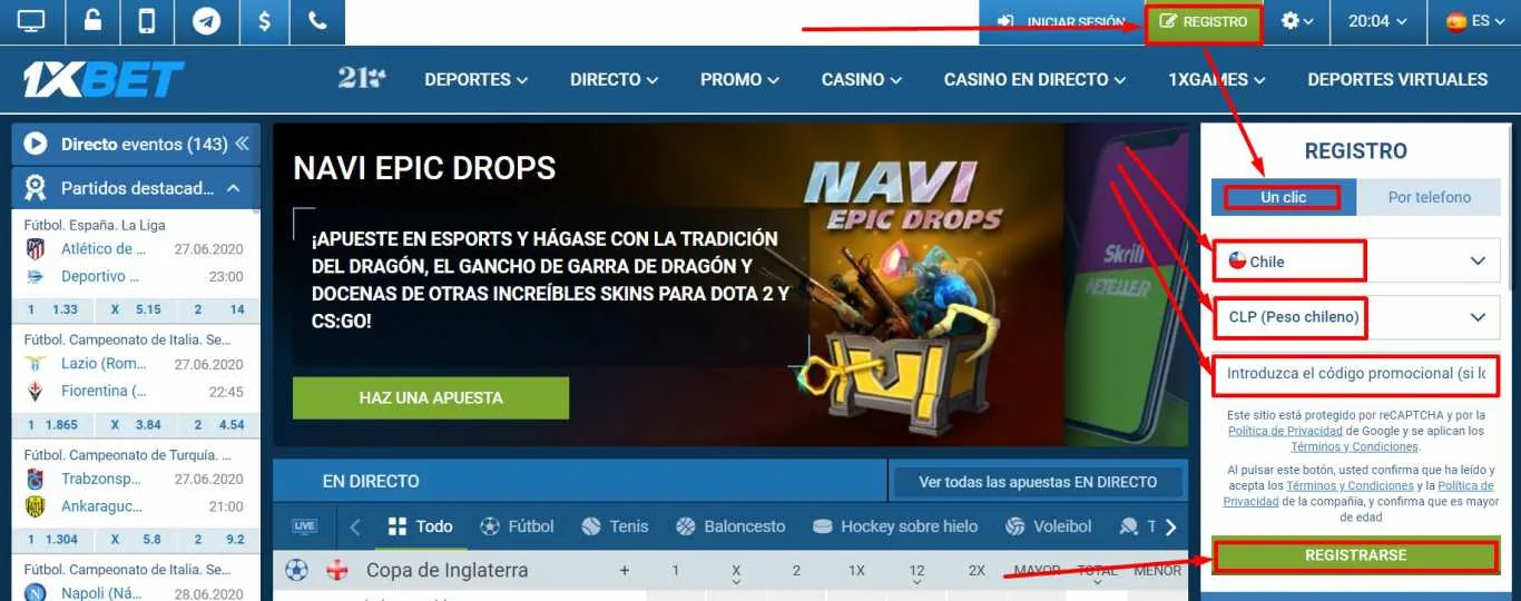 Cómo iniciar sesión 1xBet después del registro